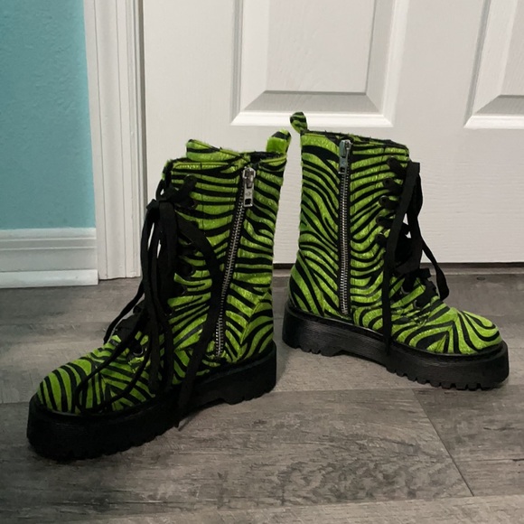 Current Mood Lime/Neon Green and Black Zebra Print Boots - Picture 2 of 10